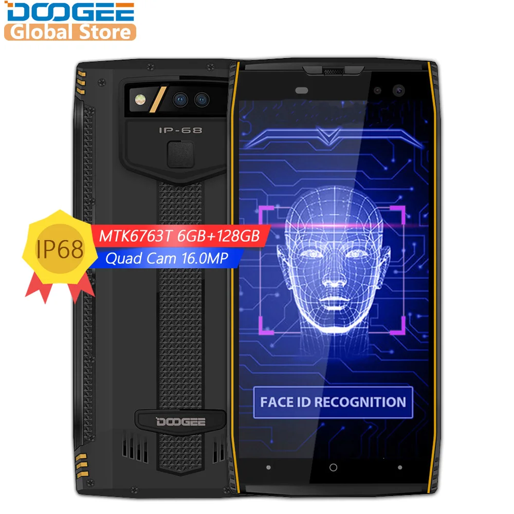 DOOGEE S50 الذكي IP68 للماء 5180 mAh سريع تهمة MTK6763T 2.5 GHz الثماني النواة 6 GB RAM 128 GB ROM رباعية كاميرات 16.0MP