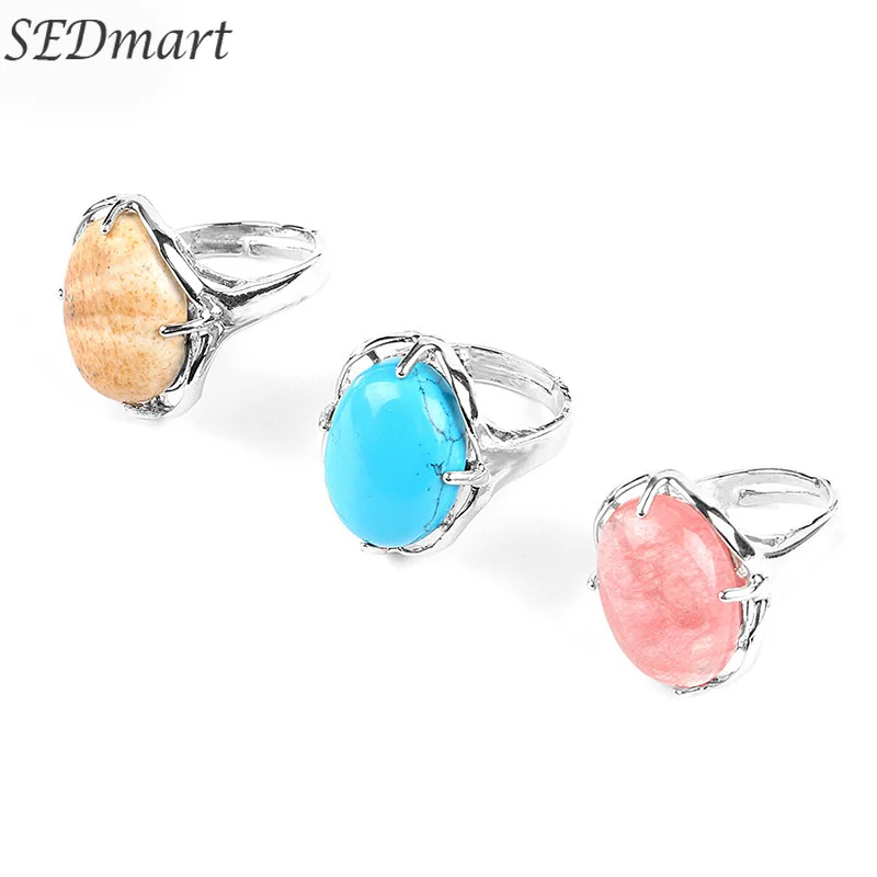 

SEDmart Simple Natural Stone Inlaid Crystal Oval Ring for Women Girls Can Be Adjusted plated Ball Jewelry Gift Souvenir