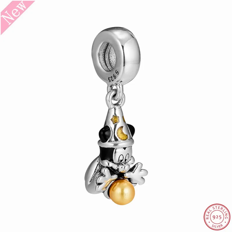 

925 Sterling Silver Desney Sorcerer Mikey Mouse Pendant Charm Beads DIY Fit PANDORA Charms for Women Jewelry Making FL863
