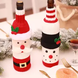 Шт. 1 шт. Рождество Санта Клаус Вязание красное вино бутылка крышка для бара Xmas Снеговик для бутылки сумка украшения обеденный стол декор