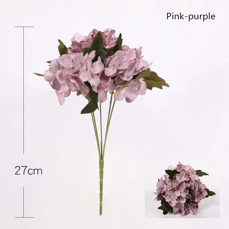 yumai 5 вилок из гортензии с искусственным цветочным букетом - Color: Pink purple