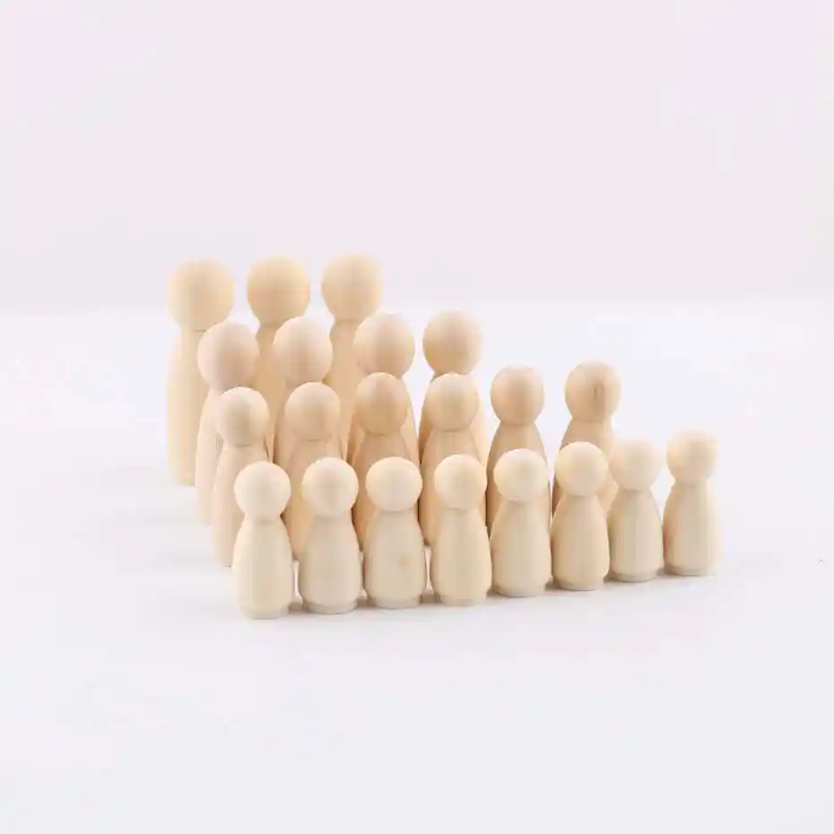 unpainted wooden peg dolls