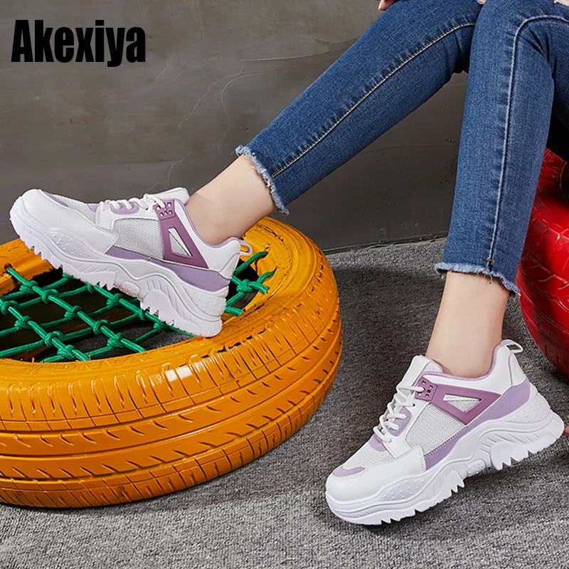 

fashion Walking lace up Wedges shoes sneakers women net Sneakers Casual Student Breathable Mesh Female Gray purple k022