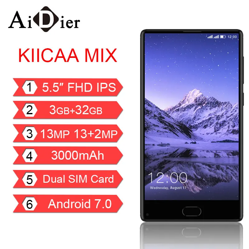LEAGOO KIICAA MIX 5.5'ɿHD+ Large Screen 3GB+32GB 13.0MP+13.0MP Android 7.0 Octa Core MTK6750 3000mAH Dual Cams 4G Smartphone |