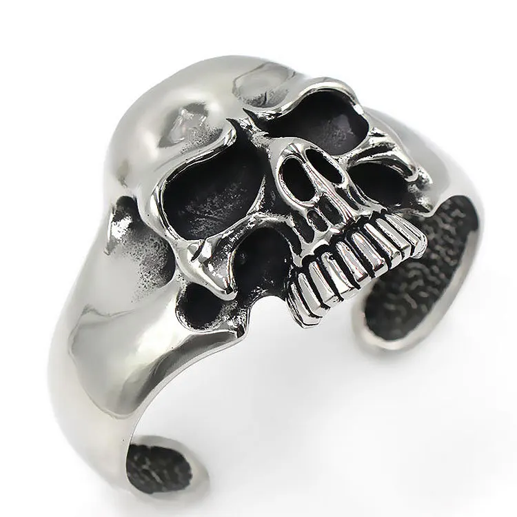 

316L Stainless Steel Gothic Skull Cuff Bracelet For Men Women Fashion Cool Men's Biker Huge Heavy Retro Punk Men Open Bangles