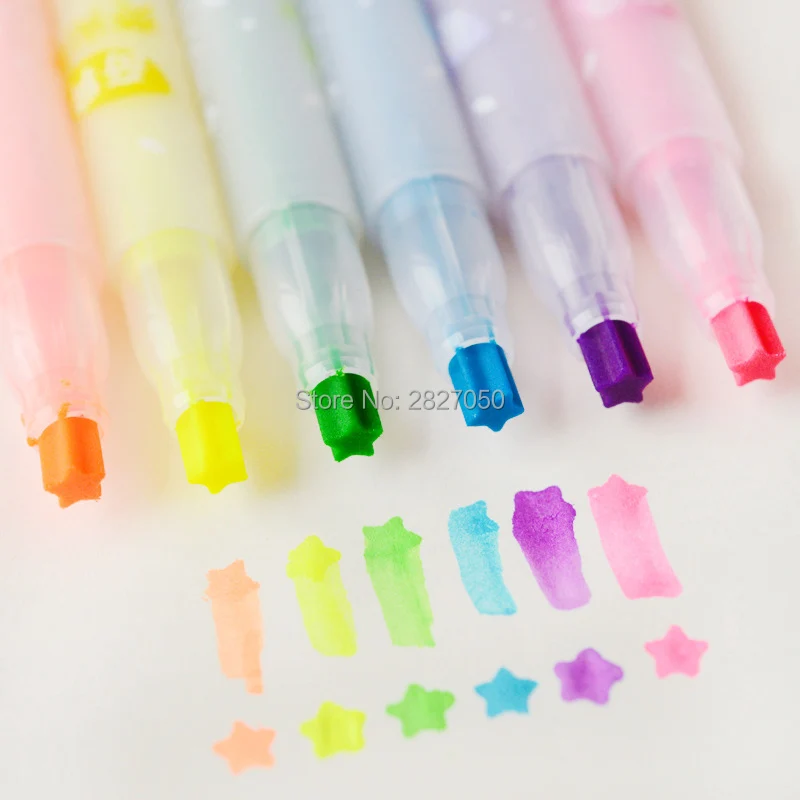 

6 Colors Creative Star Type Drawing Highlighter with Singularities Fluorescent Pen Painting Tools Girl Drawing toys for kids