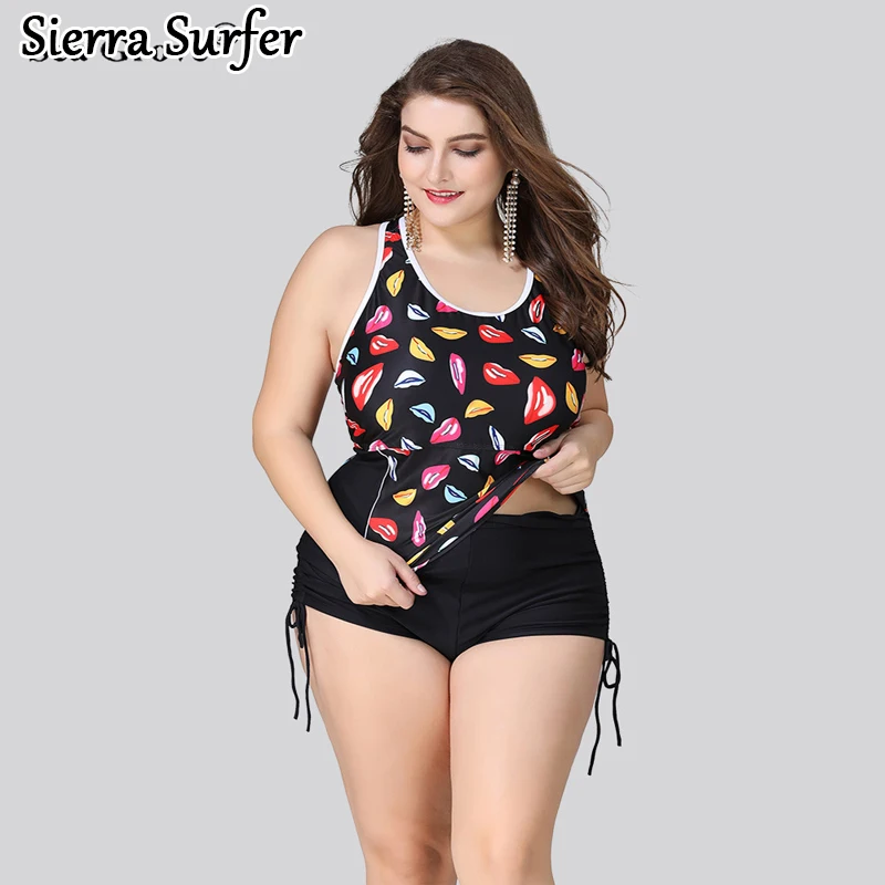 

Plus Size Swimwear Large Size Big Swimsuit Woman Bathing Suits Fat Women Vintage High Waisted Swimwear 2018 New Lady Stamp Large