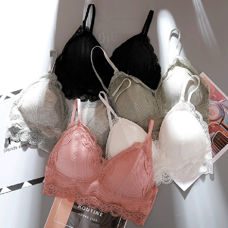 

2019 Women Sexy Lace Halter Bralette Unlined Underwear Bras Intimate Tops Ultrathin Bra Crop Top Floral 3/4 Cups