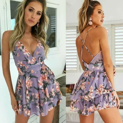 Summer Jumpsuits 2019 New Women Summer Sexy Sleeveless V-Neck Backless Loose High Waist Flower Print Jumpsuit Summer Jumpsuits 2019 New Women Summer Sexy Sleeveless V-Neck Backless Loose High Waist Flower Print Jumpsuit