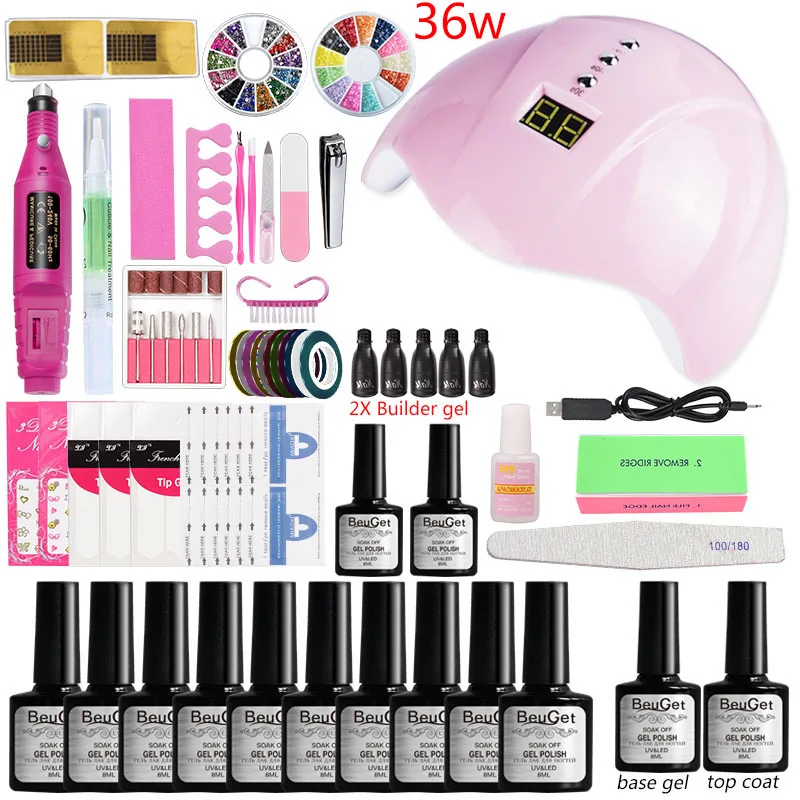 

Nail Set 80/48/36w UV LED Dryer Lamp Manicure Set Nail Kit Soak Off Builder Gel Uv Polygel Gel Varnish Polish for Nail Art Tools