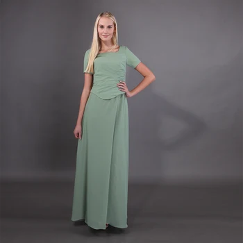 

Simple Short Sleeves Mother Of The Bride Dresses Scoop Neck Pleats Chiffon Formal Party Dresses Vestido De Madrinha Full Length