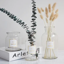 Nordic Glass Vase Transparent English Stickers Hydroponic Plant Vase Dried Flowers Inserted Desktop Ornaments Home Decoration