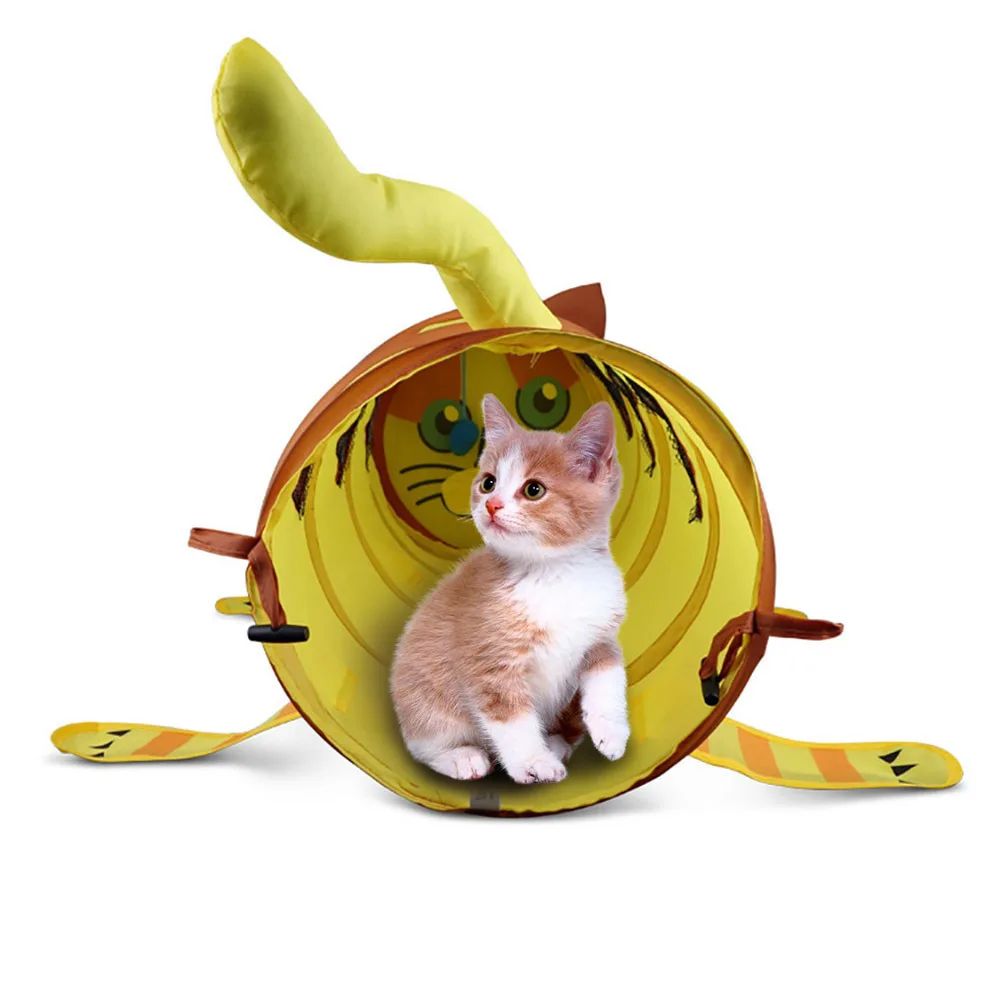 New Folding Cute Cat Shaped Tunnel Pet Tent Toy Cat Hides Nest  Funny Pet Tunnel Playable Brown Pet Toys Game Rabbit Tunnel