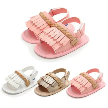 

Emmababy Toddler Baby Sandals Tassel Solid Color Anti-slip Newborn Baby Toddler Infant Girl Summer Sandals 0-18M