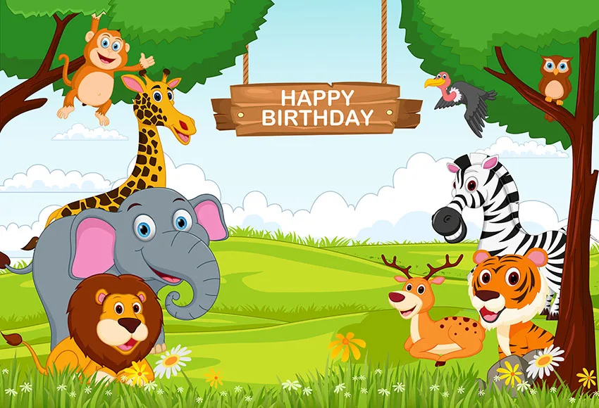 Baby Photography Background Happy Birthday Jungle Backdrop Cartoon Animals Safari Backdrops Fotografie Achtergrond Background Aliexpress