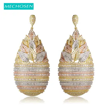 

MECHOSEN High Grade Full Cubic Zirconia Drop Earrings Exquisite Sculpture Flower Layers 3 Tones Brass Celebrity Banquet Jewelry