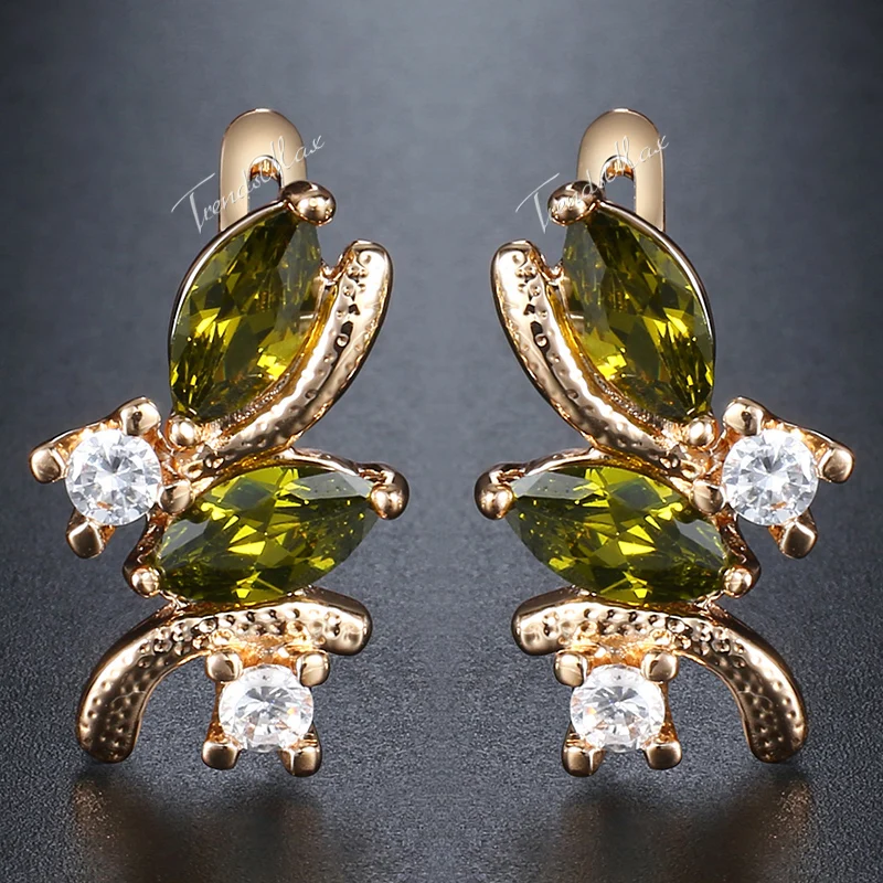 Женские серьги-гвоздики с овальным оливковым зеленым камнем 585 серьги из розового золота с кубическим цирконием Модные женские ювелирные изделия подарки GE97