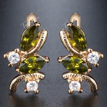 Женские серьги-гвоздики с овальным оливковым зеленым камнем 585 серьги из розового золота с кубическим цирконием Модные женские ювелирные изделия подарки GE97