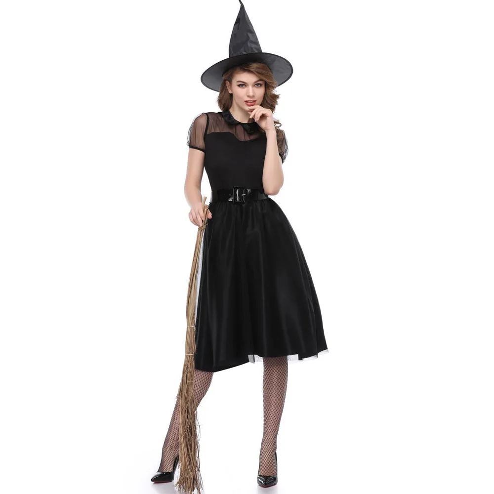 

Women Halloween Costume 2018 New black witch suit ghost game stage Carnival Costume Lady Fancy Dress Anime Cosplay Deguisement