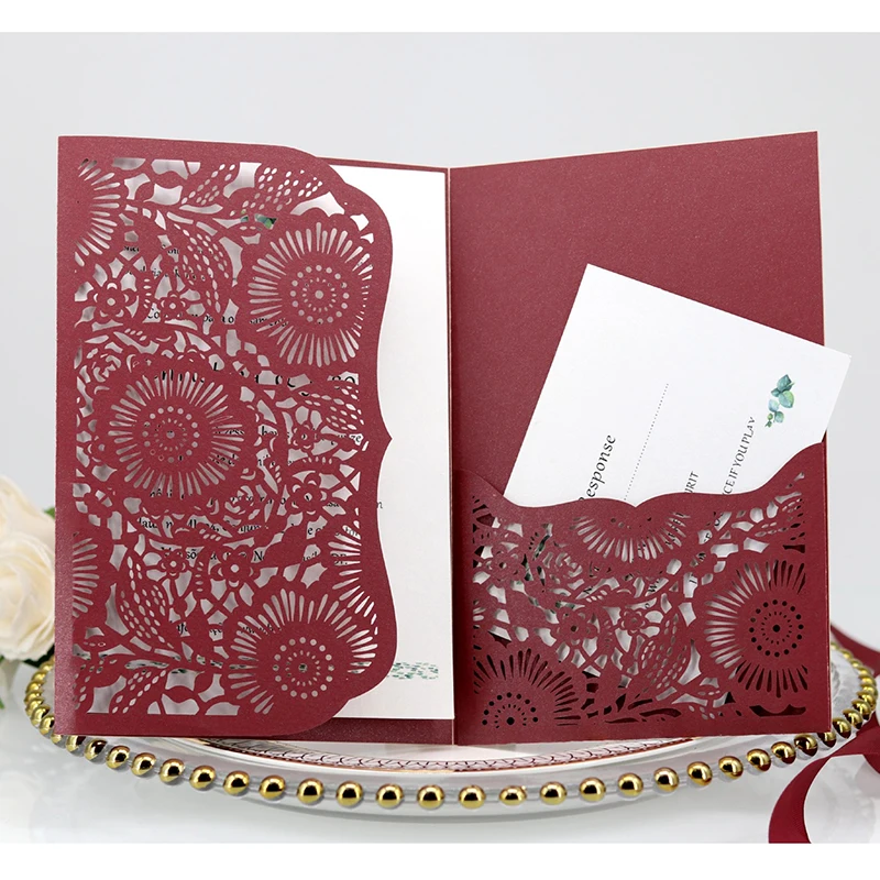 50 шт карманная лазерная резка свадебные пригласительные открытки с открытка RSVP поздравительные открытки персонализированные вечерние бизнес-украшения 5 цветов