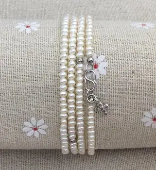 

Perfect Pearl Bracelet, Small Size Pearl Jewelry,5 Row Ivory Color Genuine Freshwater Pearl Bracelet Sterling Silvers Beads 4row
