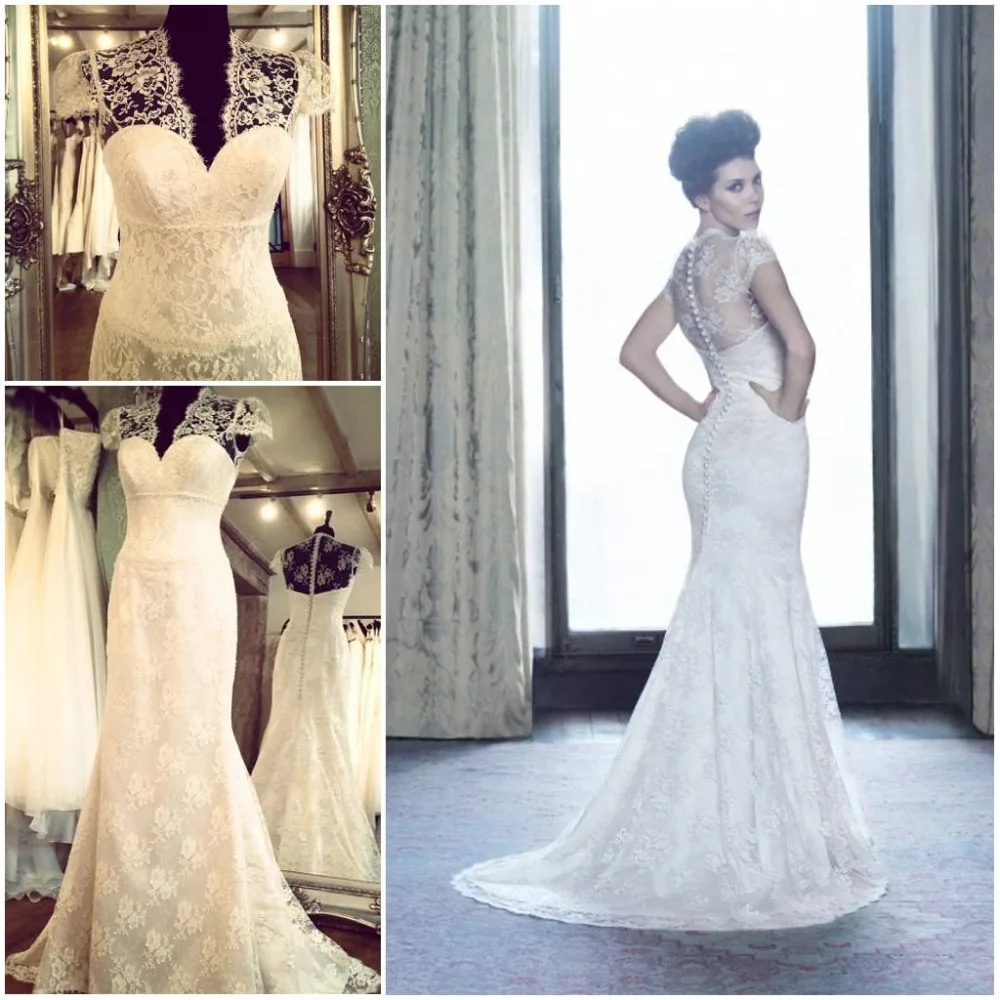 100 Real Sample Vintage Soft French Lace Wedding Dress V Neck Cap 100 Real Sample Vintage Soft French Lace Wedding Dress V Neck Cap Sleeve Custom Made Vestidos De Novia Free Shipping In Dresses From Weddings
