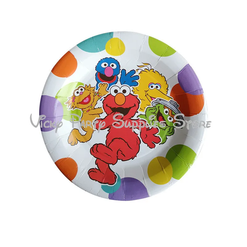 Sesame уличная тема вечерние одноразовые столовые приборы Мультяшные животные день рождения, детский душ тарелка чашки украшения в виде флагов - Цвет: 7inch plates 6pcs
