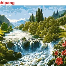 Горный речной пейзаж DIY живопись по номерам Современная Настенная художественная картина домашний декор Ручная роспись маслом 40x50 см