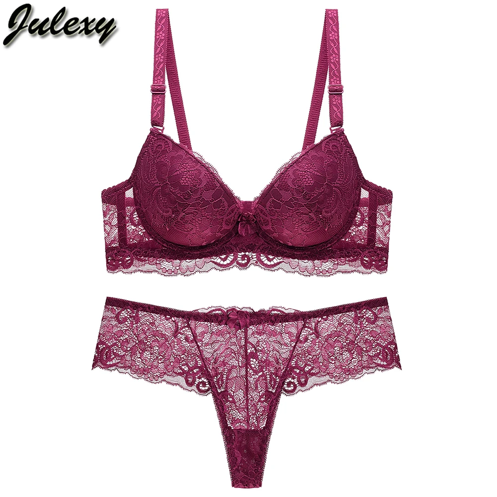 Julexy New Sexy B C Cup Thong Women Bra Set Bra Brief Set Hollow Out