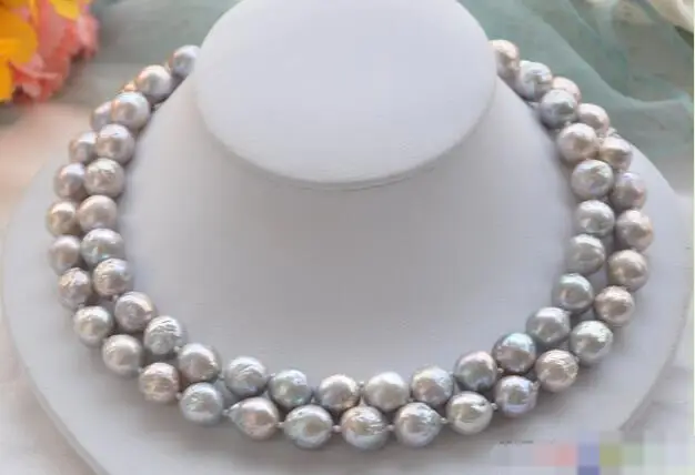 

3800 2row gray almost round Edison PEARL NECKLACE mabe clasp