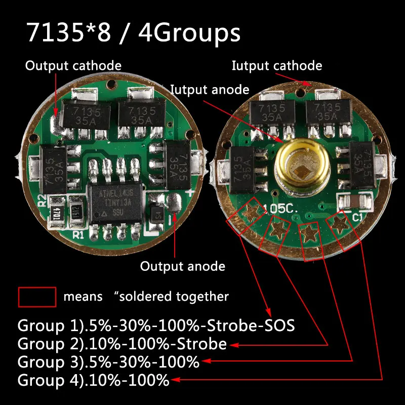 

4Groups AMC7135*8 Flashlight circuit board Anti-reverse