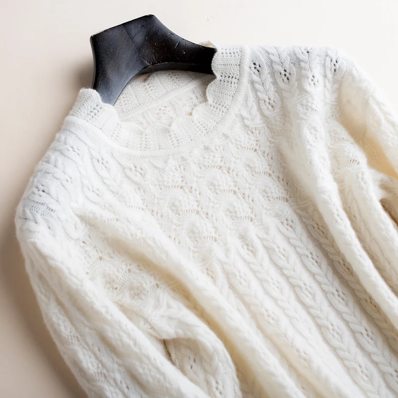 Кашемировый толстый свитер зима осень длинный рукав Джерси Белый Фиолетовый