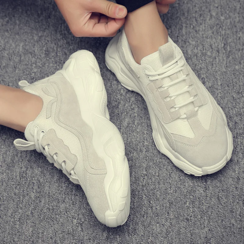 

Men's shoes 2019 spring new leather sneaker breathable low top fashion trend mesh running shoes