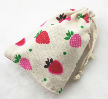 

10x14cm Strawberry Vintage Cotton Burlap Jute Favour Candy Gift Bags Wedding Party Pouches