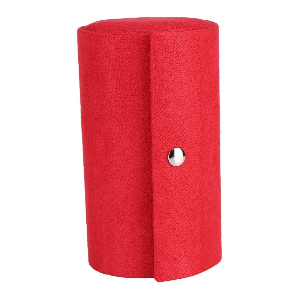 

SZanbana Retro Cylinder Shaped Jewelry Box Velvet Three-Layer Snap Storage Organizer Earrings Holder for Girls Women (Red)