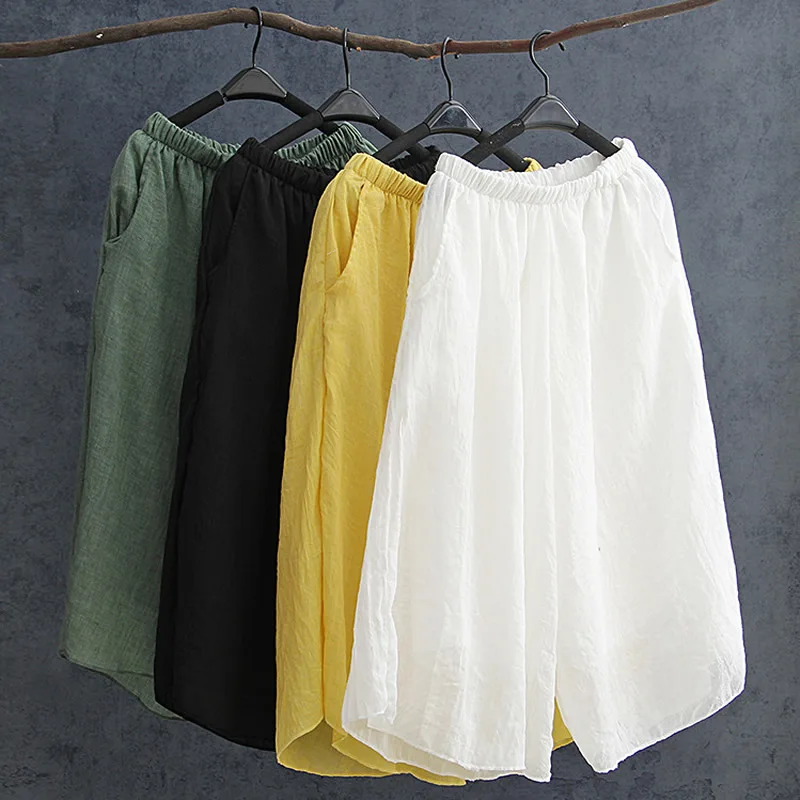 ORIGOODS Summer Wide leg Pants Women Solid Elastic waist