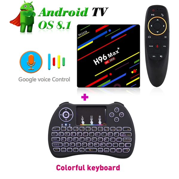 ТВ приставка android 8,1 H96 MAX+ google Голосовое управление Rockchip RK3328 Четырехъядерный 4G/32G телеприставка H96 MAX Plus беспроводная клавиатура - Цвет: With Colorfull keybo
