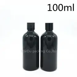 Бесплатная доставка 12 шт. черное стекло 100 Бутылка Контейнер для сыворотки 100cc эфирные масла с черным винтом кепки флаконы для духов