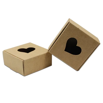 

6.5*6.5*3cm Brown Heart Hollow Out Kraft Paper Box Handmade Gift Soap Business Card Favor Party Christmas Cosmetic Package Boxes