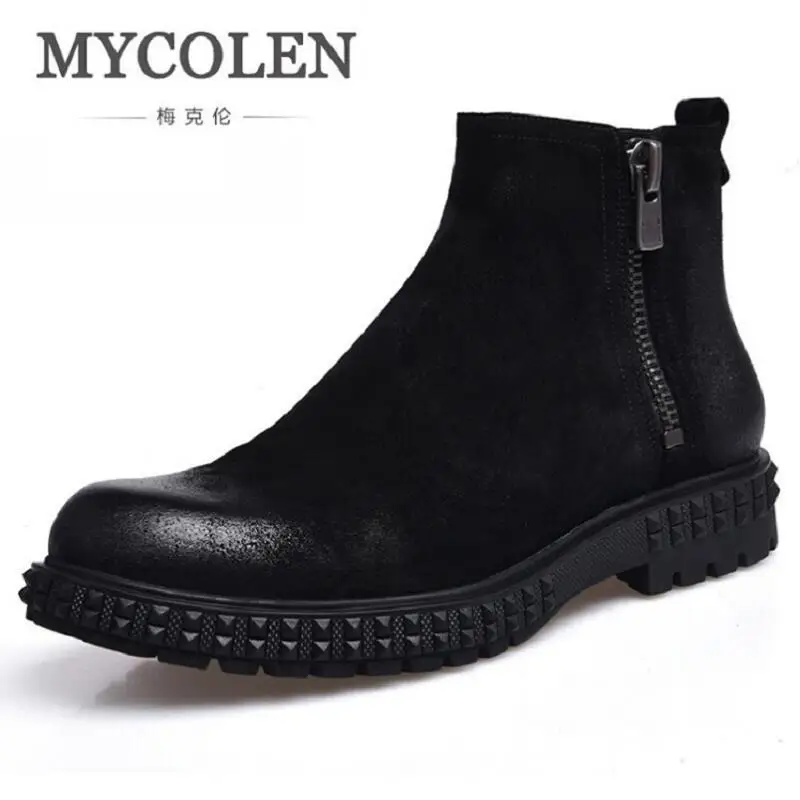 

MYCOLEN Autunm Winter Mens Genuine Leather Boots Fashion Zipper Men Boots Handmade Black Men Shoes Botas De Couro Masculino