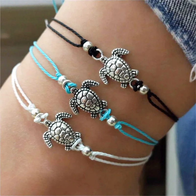 

3pc\set Beach Jewelry Vintage Multiple Layers Anklets for Women Bohemian Retro Turtle Rope Anklet Sexy Chain Animal Foot Jewelry