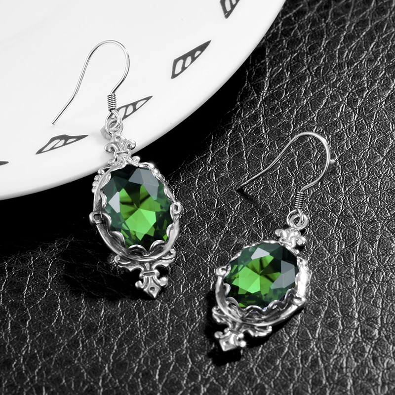 Женские серьги из серебра 925 пробы с зеленым изумрудом|earrings fashion|earrings forearrings for women |