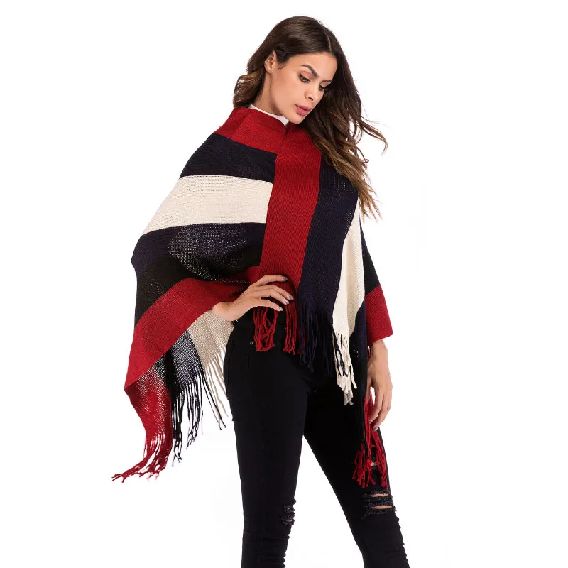 2018 New Striped Jumper Trend Bat Sleeve Pullover Street Women Sweaters and Pullovers Ponchos Capes Sueter Mujer 5863 | Женская одежда