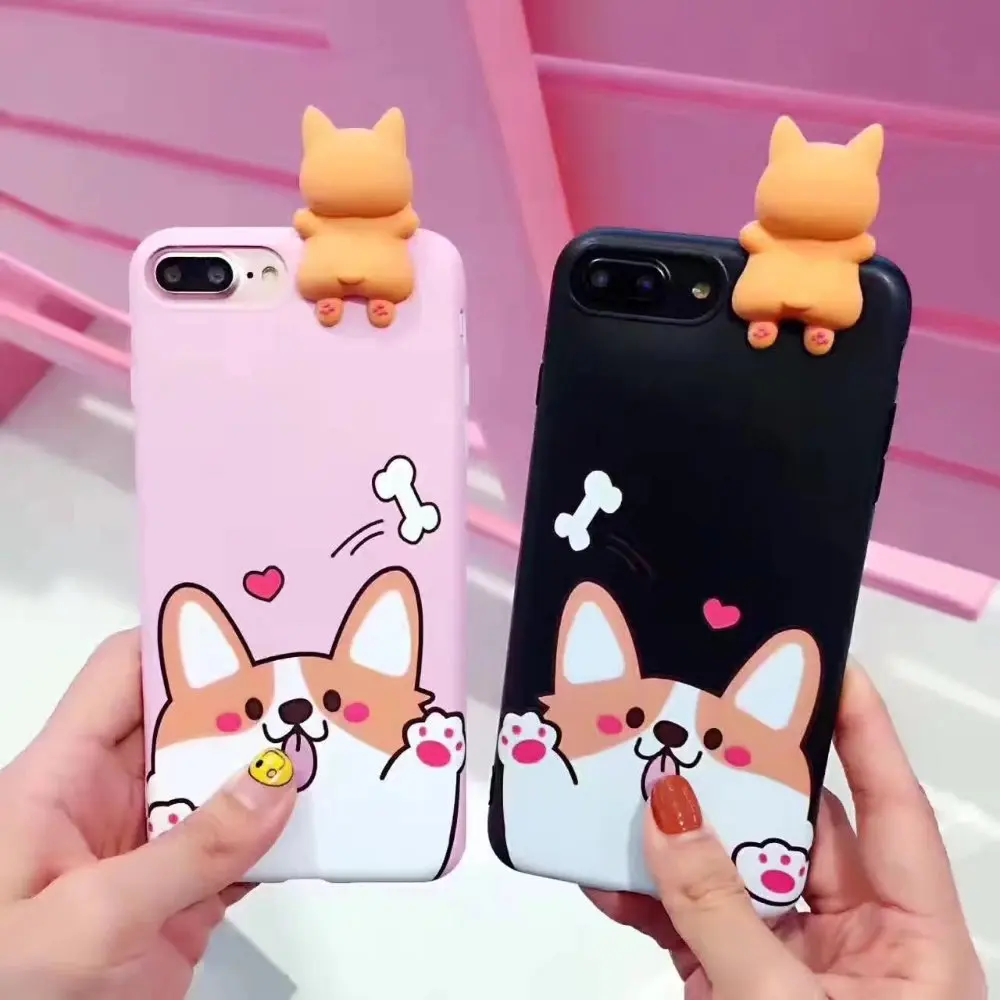 

New Cute 3D Cartoon Corgi Dog Soft Silicon Anti-knock Phone Cases Cover For iPhone 6 6S 7 Plus