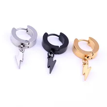 Модные мужские и женские панковские маленькие круглые серебряные золотые и черные серьги из титановой стали с мигающими молниями, очаровательные серьги-кольца Huggie