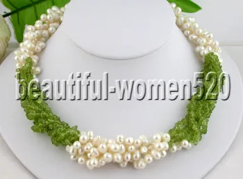 

4row 19" nature olivine detritus baroque white pearl necklace