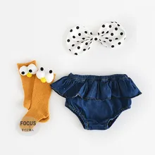 Для маленьких девочек PP Джинсовые шорты для девочек короткие штаны, хлопок, многослойный гофрированный шифон новорожденный шорты детские шорты, Надеваемые На подгузник с джинсами