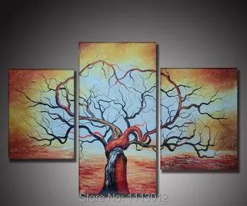 

Hand Painted Home Decoration 3 Panel Set Abstract Yellow Love Tree Oil Painting Modern On Canvas Wall Picture For Living Room