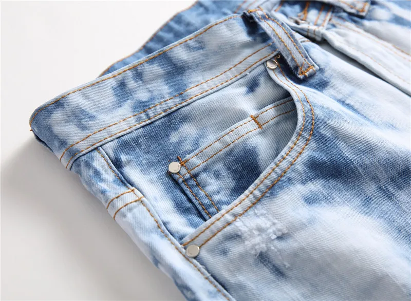 MORUANCLE мужские Hi Street рваные джинсовые штаны прямые потертые джинсовые брюки для мужчин вымытые синие с дырками уличная одежда