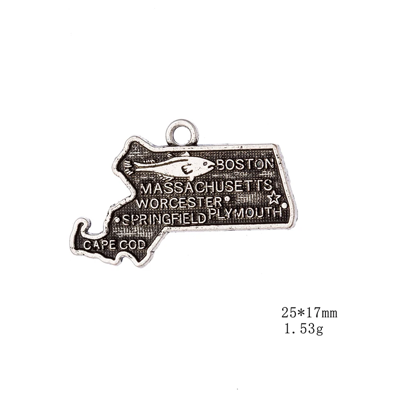 

10PCS Antique Silver Boston USA Map Dangle Charms DIY For Bracelet Jewelry